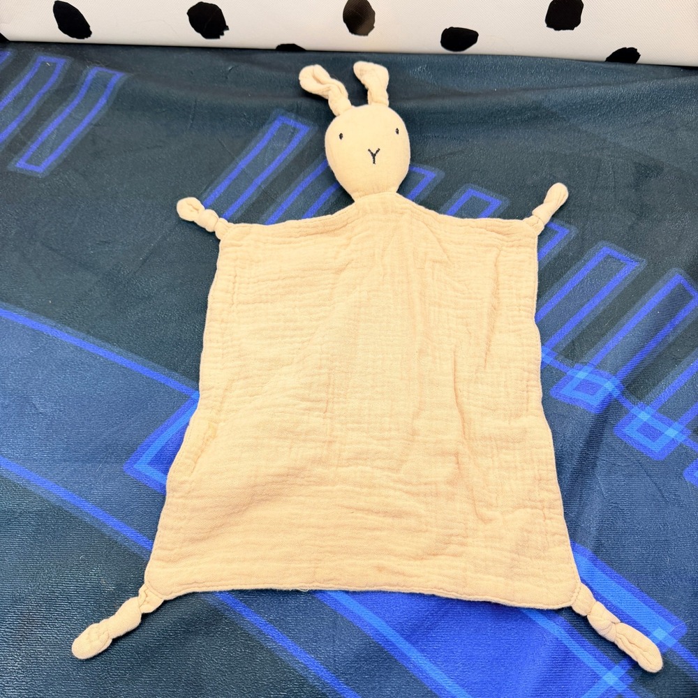 Main Sauvage Organic Cotton Muslin Bunny Security Blanket Beige Knotted Lovey